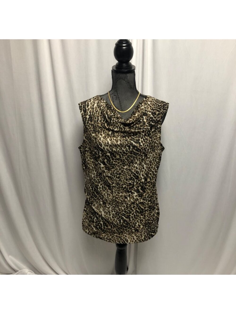 Worthington Top Womens Size XL Brown Animal Print Lined Sleeveless Blouse